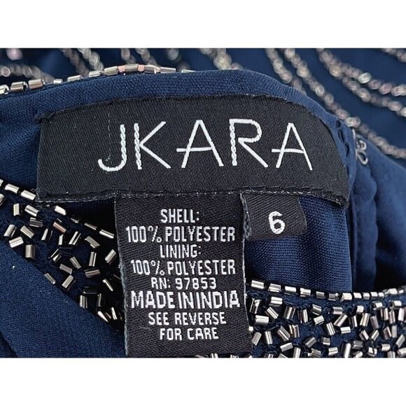 Jkara Sz 6 Navy Blue Beaded Chiffon Blouson Formal Dress Evening Flutter Sleeve - Picture 12 of 12